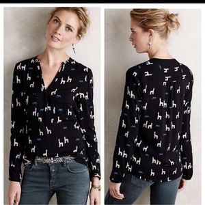 Anthropologie Maeve Novelty Llama Print Blouse/Top
